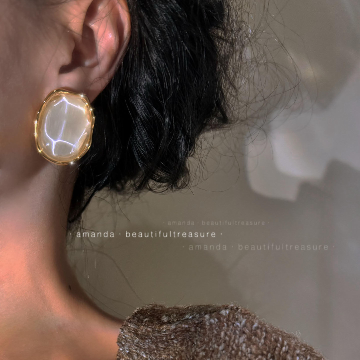 设计师款金色椭圆夸张大耳环女欧美轻奢高级百搭个性小众法式耳钉