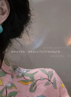 湖水蓝绿色闪闪滴釉简约球形胖水滴耳钉韩国小众耳环女气质高级感