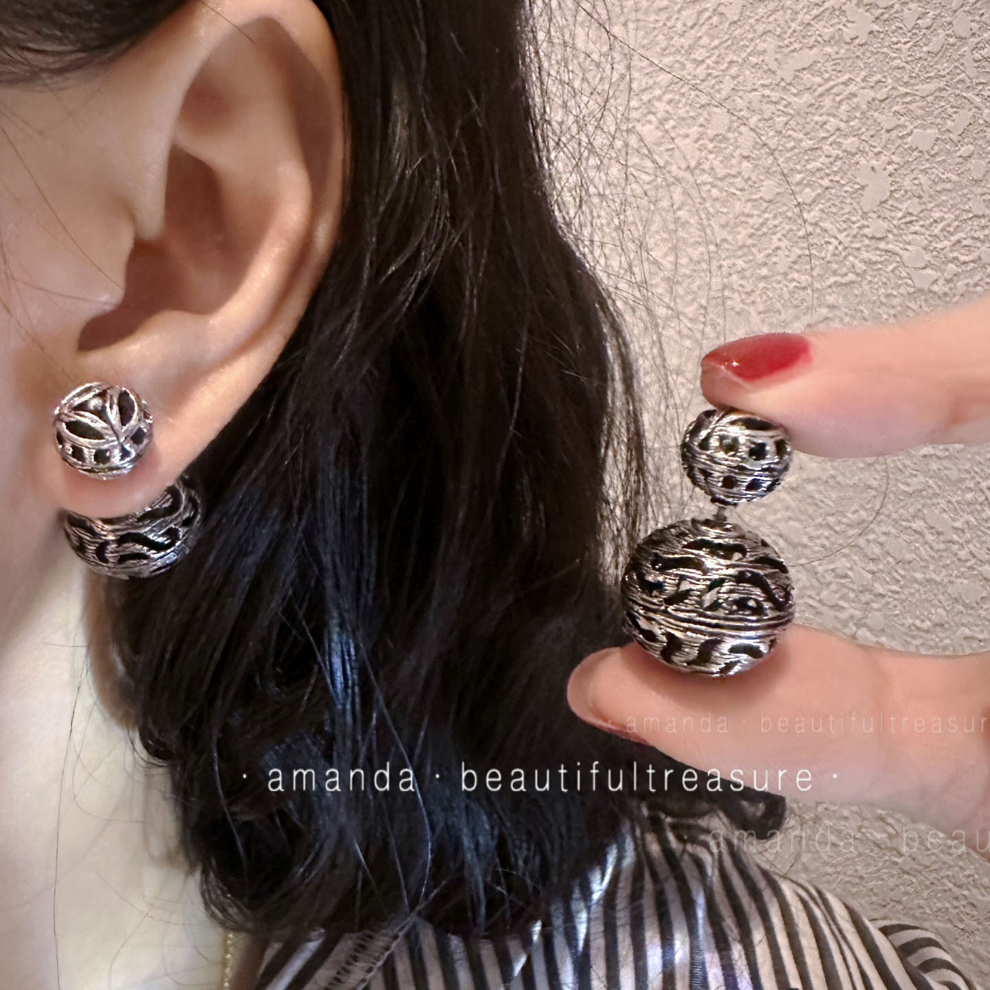 古董系列个性小众时髦设计师款镂空球形耳钉女复古轻奢高级感耳环