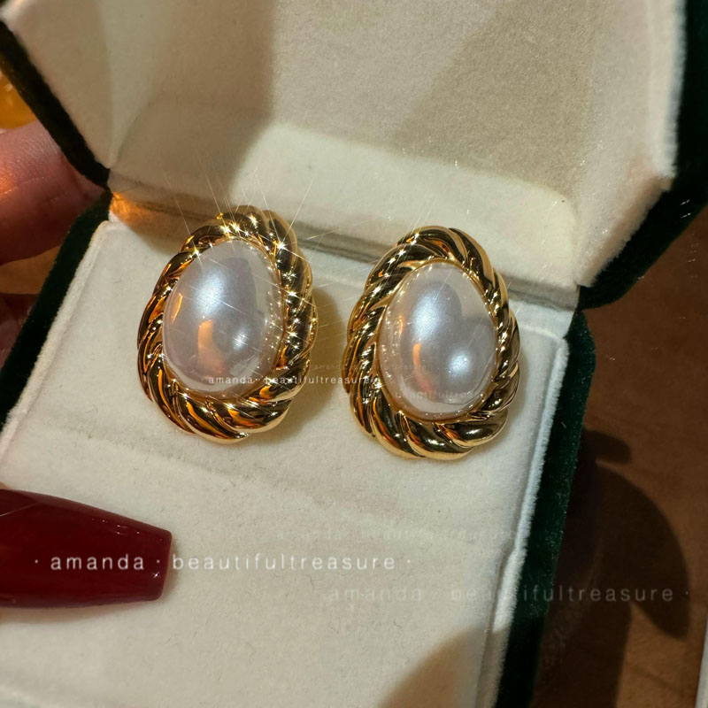 珍珠金色质感港风法式耳钉