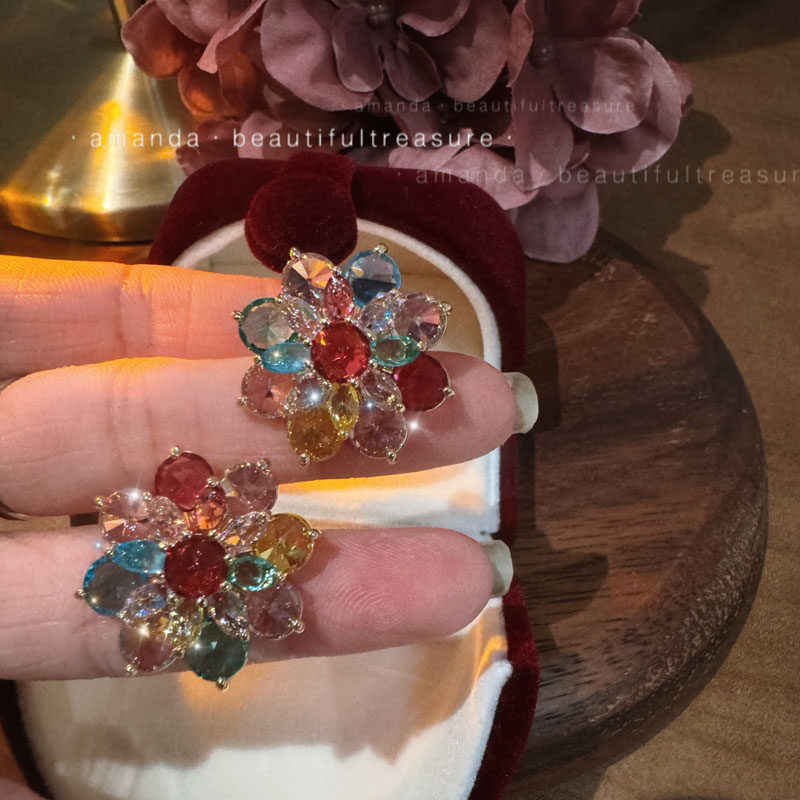 轻奢满钻微镶锆石高级感银针大耳钉港风复古气质名媛夸张耳环耳饰