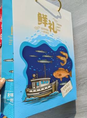 通用海鲜手提袋干海产品纸袋海米虾皮贝丁鱼片礼品袋新款水产品袋