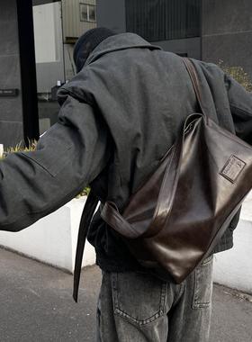 YUEN时髦暗黑系复古单肩腋下大容量男女pu托特挎包枕头包手提街头