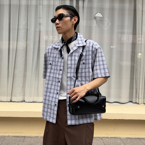 YUEN轻奢原宿复古单肩枕头手机小包男女生潮pu波士顿皮质潮牌日系