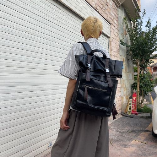 YUEN小众休闲翻盖时髦双肩包男女休闲大容量街头学生书包通勤旅行