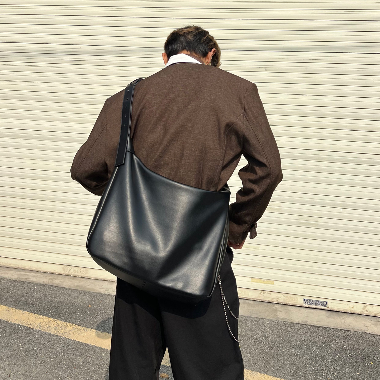 YUEN韩系简约时髦斜挎托特挎包男女大容量单肩PU休闲百搭托特包潮