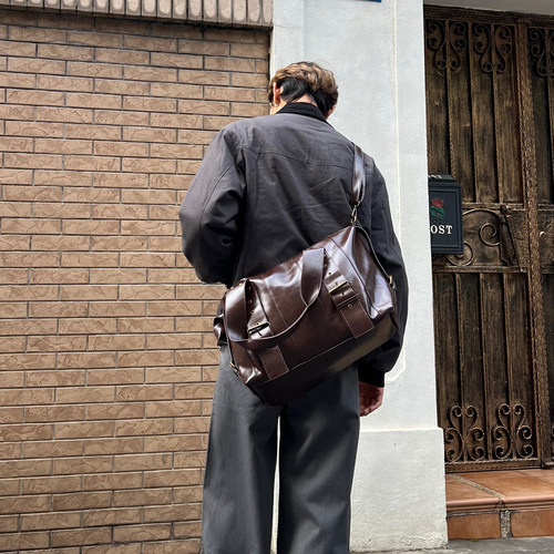 YUEN暗黑系原宿街头手提托特皮质大包男女pu港风街头中性风个性潮