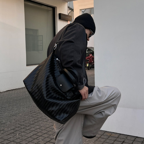 YUEN设计款ins复古单肩pu大容量托特包休闲健身托特包男女慵懒风
