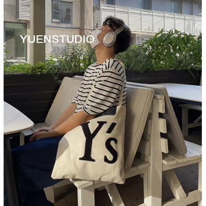 YUEN设计款韩系帆布包大容量男女字母手提托特单肩腋下斜挎包