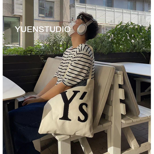 韩系帆布包大容量男女字母手提托特单肩腋下斜挎包 YUEN设计款