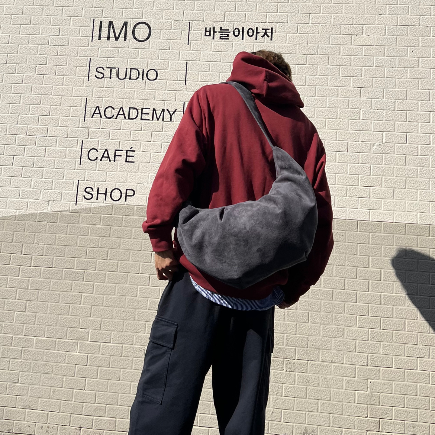 YUEN原创isn复古单肩腋下hobo饺子包麂皮绒慵懒风托特男女背包潮