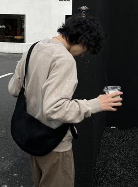 YUEN韩系ins单肩斜挎牛角包复古麂皮绒时髦男女月牙饺子氛围感潮