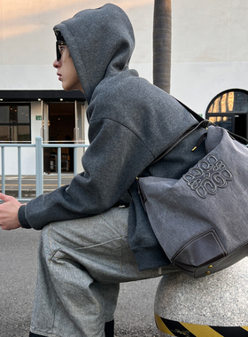 YUEN设计款ins复古牛仔帆布包腋下手提大容量托特挎包中古风男女