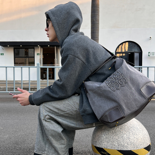 YUEN设计款ins复古牛仔帆布包腋下手提大容量托特挎包中古风男女