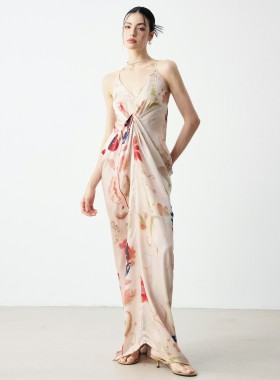 MOSU【05/31 20:00AM新品9折】立裁掐腰花瓶裙丨印花吊带连衣裙