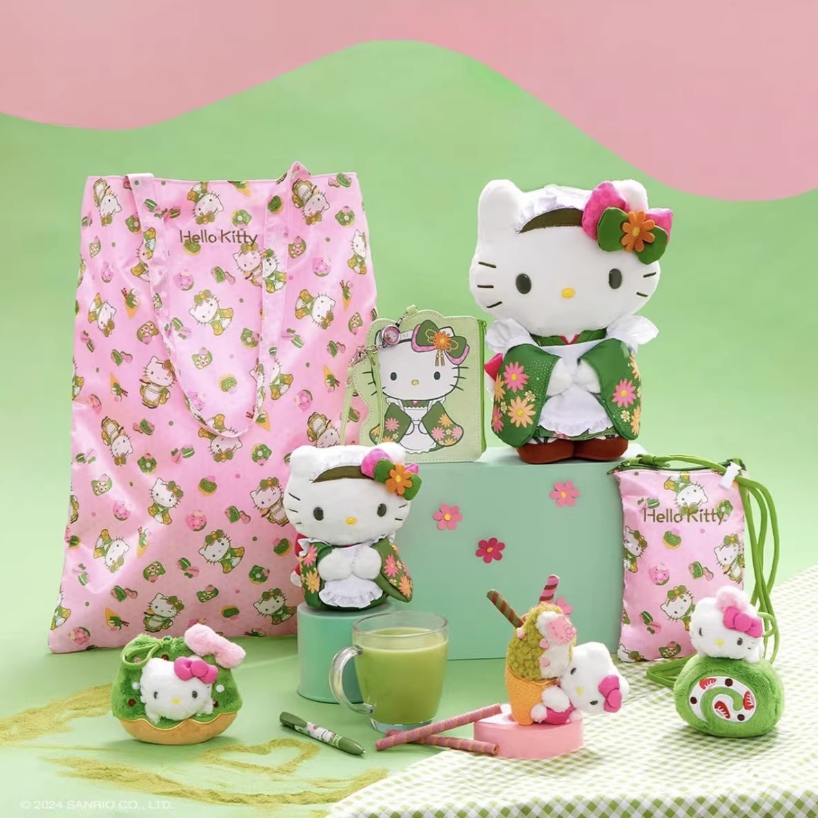 现货 美版三丽鸥Kitty 抹茶 点心冰激凌 瑞士卷毛绒娃娃挂件