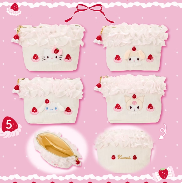 保单 港版三丽鸥美乐蒂草莓蛋糕第二弹毛绒收纳包化妆包
