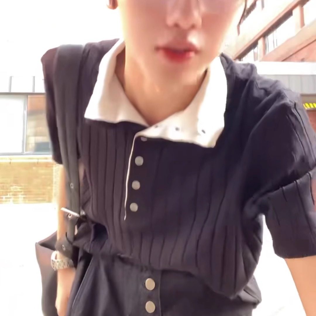 Double collar stripes立领 翻领两穿条纹羊毛短袖T恤男女款半袖
