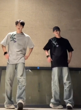 美式街头重磅纯棉原创设计紫色玫瑰刺绣短袖T恤夏季休闲宽松男女