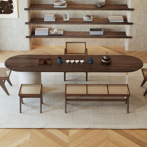 新中式实木茶桌 2025新款高端北美黑胡桃木简约客厅禅意茶台定制