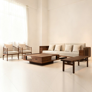 轻奢高级感黑胡桃木家用沙发组合 美学沙发组合2025新款 新中式 宋式