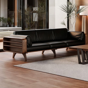 新中式 美学直排沙发 黑胡桃木实木沙发三人位储物沙发客厅家具宋式