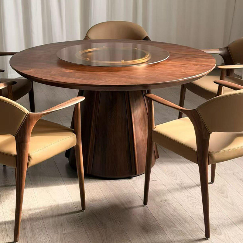 现代简约实木圆桌带转盘餐桌椅组合设计师款轻奢高级感