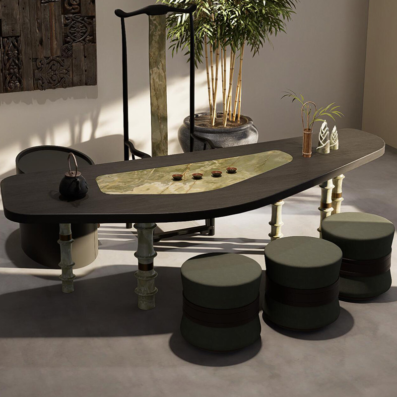 新中式实木茶桌茶台家用客厅茶室简约现代北美黑胡桃木岩板泡茶台