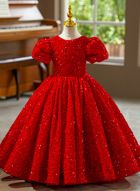 春秋季儿童礼服女洋气钢琴表演小女孩婚礼花童高端演出走秀公主裙