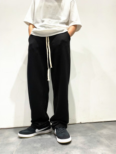 春夏休闲毛圈纯棉简约高街运动卫裤男阔脚直筒裤宽松垂感拖地长裤