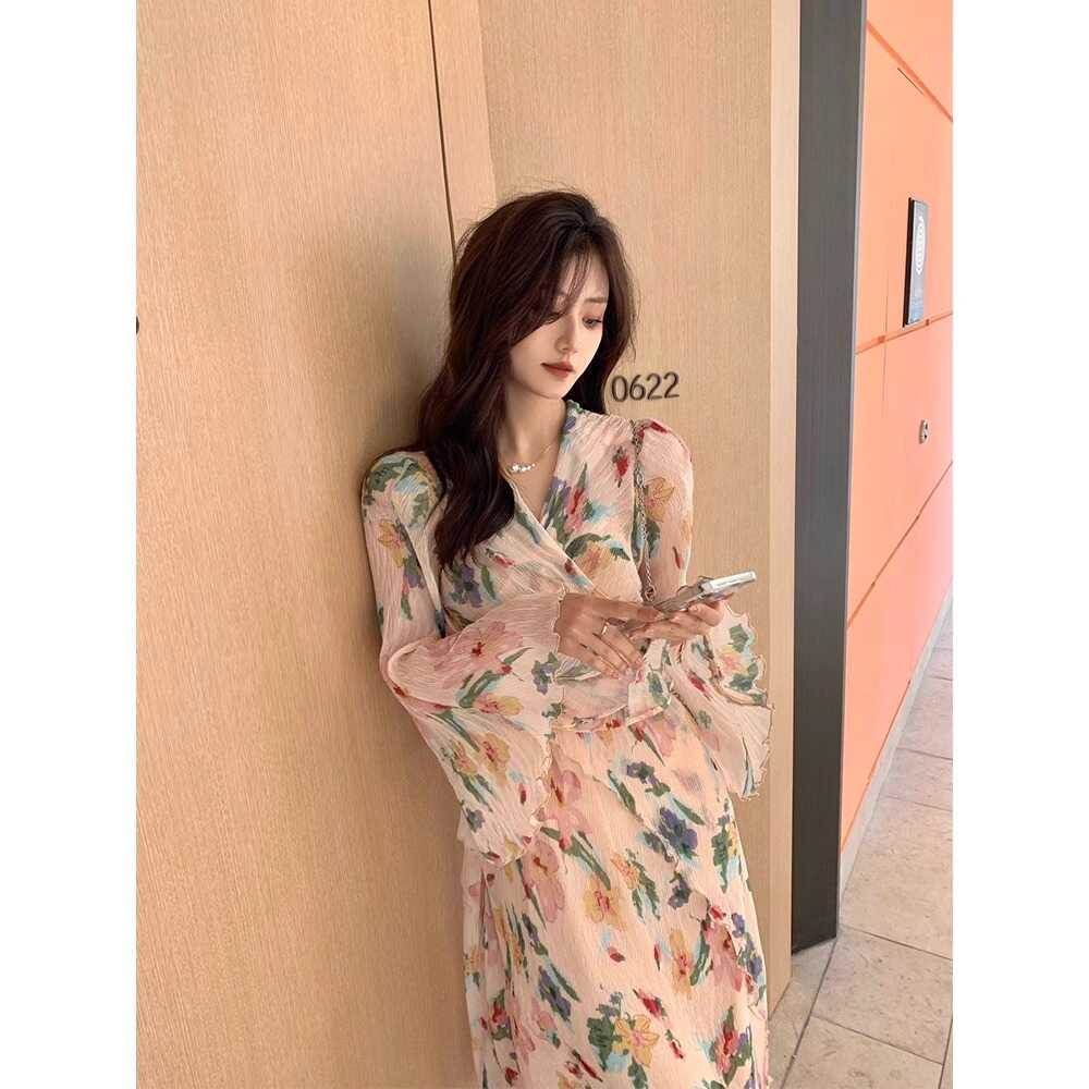 FAshi 法国复古碎花连衣裙女春夏新款法式旅游度假显瘦雪纺长裙子