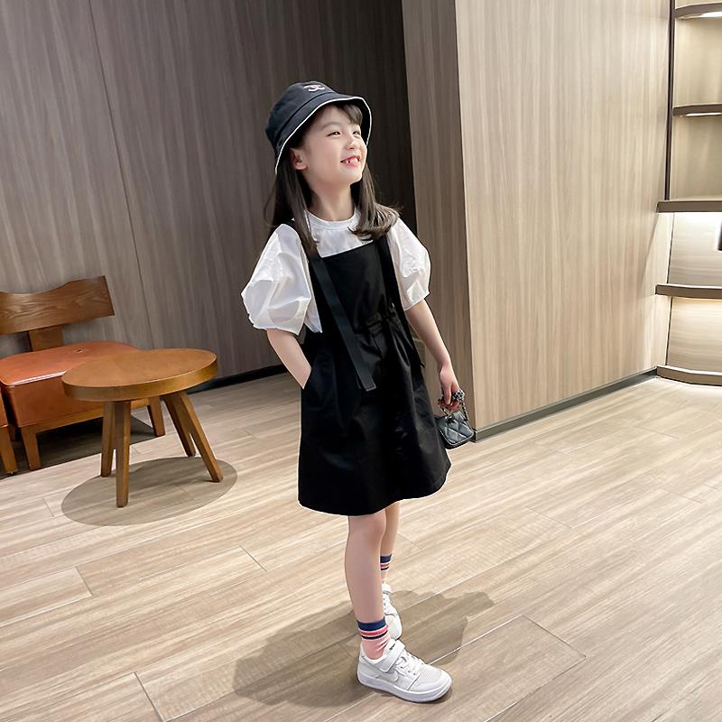 轻奢自留新款~女童套装连衣裙2024夏季两件套洋气大童女孩背带裙
