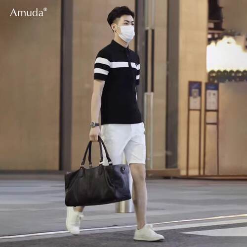高端条纹polo衫男士短袖t恤2024年夏季新款拼色痞帅保罗体恤男款