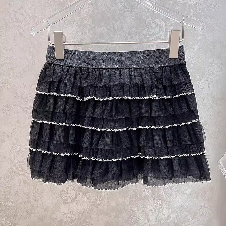 半身裙女春夏新款时尚百搭松紧腰围层层蛋糕裙短裙蕾丝网纱裙
