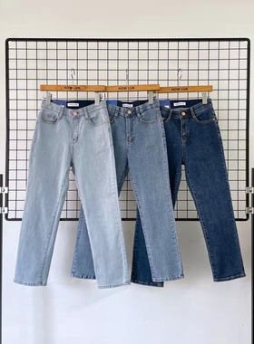 韩国howluk松紧腰高腰弹力小直筒薄款九分牛仔裤女春夏新显瘦