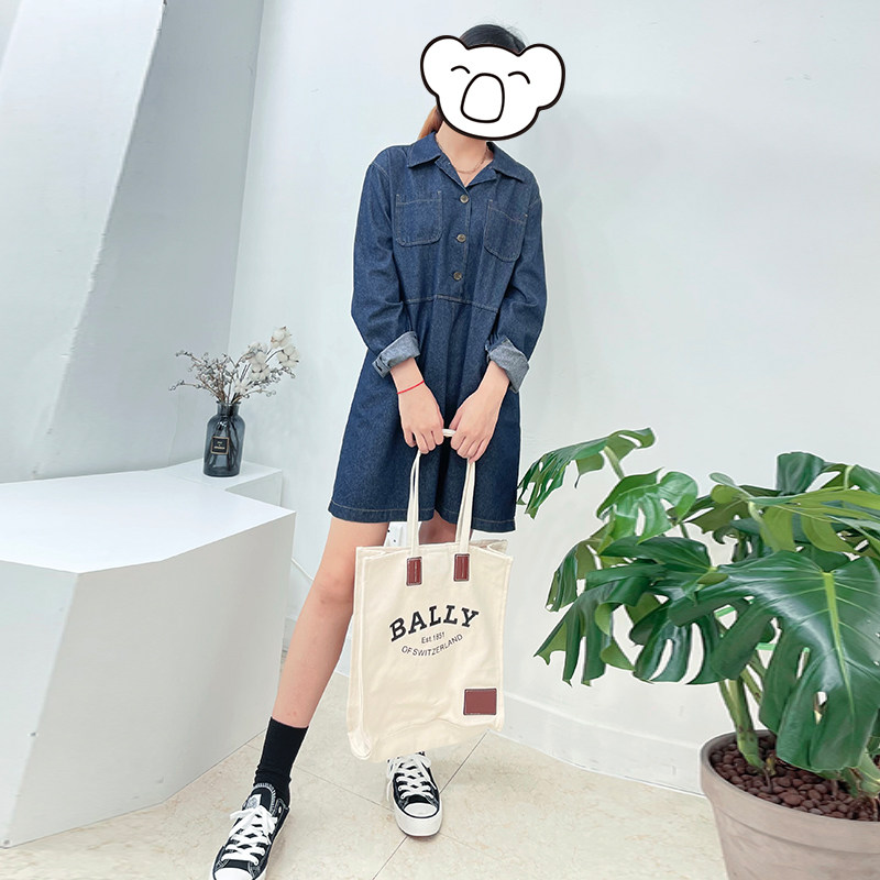 韩国东大门女装长袖深色牛仔裙秋季新款短款连衣裙高腰通勤裙