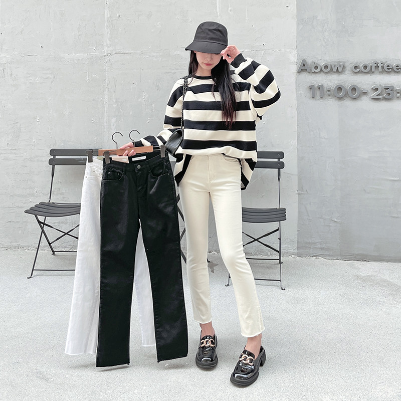 修身显瘦黑色直筒休闲长裤女