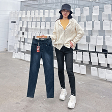 冬季新款高腰加绒小脚牛仔裤女韩国howluk显瘦薄绒保暖长裤