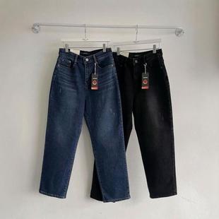 韩国howluk高腰松紧腰弹力锥形男友直筒加绒牛仔裤女2024年冬季新