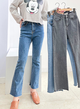 韩国东大门howluk松紧腰微喇叭牛仔裤女春季新款修身显瘦长裤