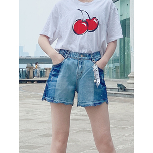 显瘦百搭 新款 韩国howluk撞色2561毛边破洞宽松牛仔短裤 女夏季