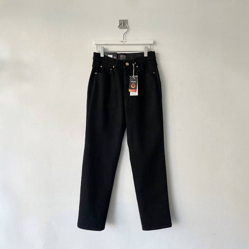 韩国代购显瘦黑色加绒直筒牛仔裤