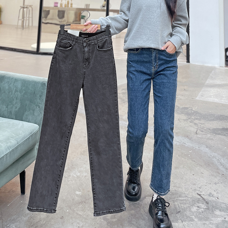 宽松直筒长裤加绒牛仔裤2022冬季