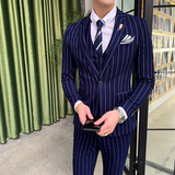 韩版青年商务修身条纹单排扣套装男新郎伴郎团礼服305A-XF20-265，男装西服套装，星座507-2（原305A）