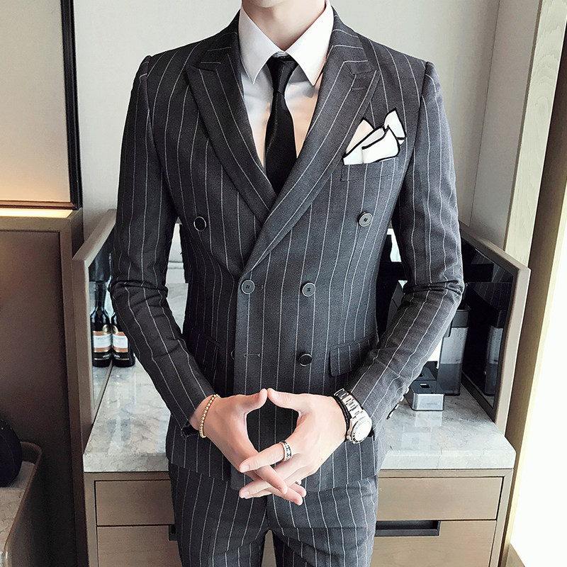 商务高品质男士条纹西服套装韩版修身西装三件套305A-XF21P265,男装西服套装,星座507-2（原305A）