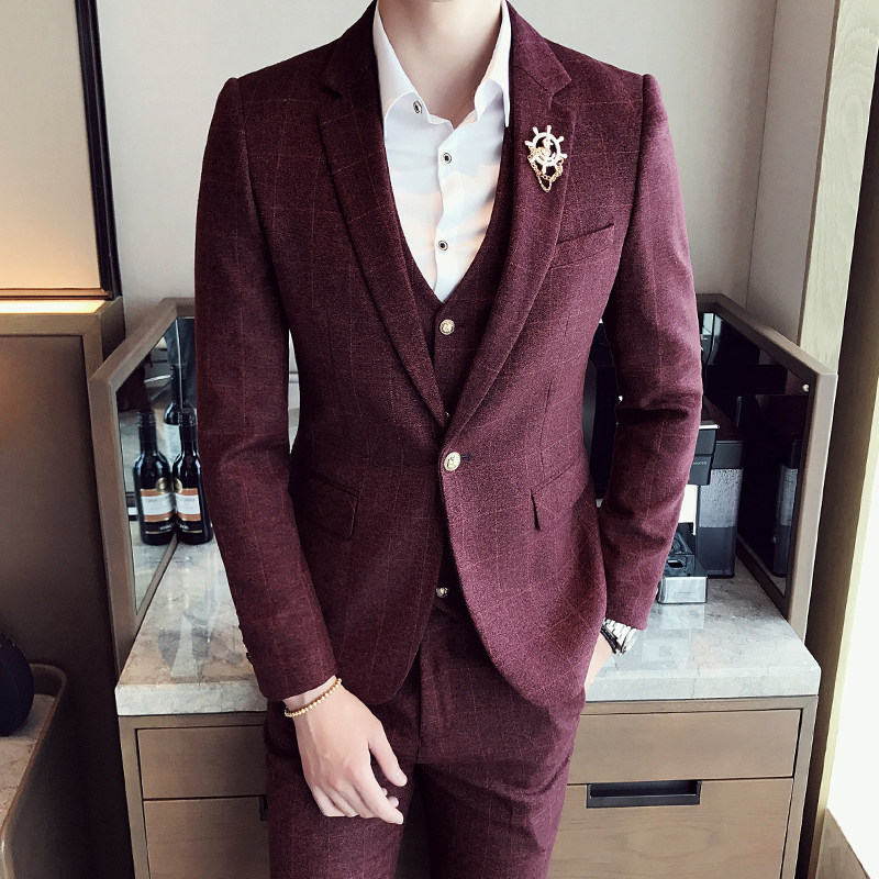新款男士韩版新郎西服套装修身商务西装三件套XY16婚礼纯色,男装西服套装,星座507-2（原305A）