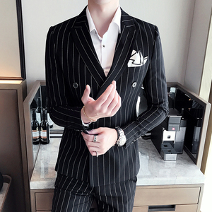 长期做不断货 秋装新款三件套条纹双排扣西服套装 XF21P265正装图片