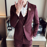 新款男士韩版新郎西服套装修身商务西装三件套XY16婚礼纯色，男装西服套装，星座507-2（原305A）