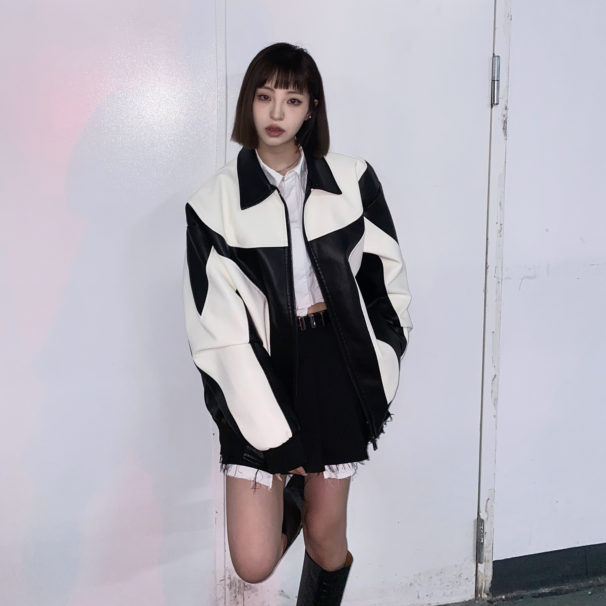 Autumn men's and women's couple's jackets, loose PU leather trend 507-2-PY6802-P75_voghion.com