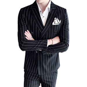 长期做不断货 秋装新款三件套条纹双排扣西服套装 XF21P265正装图片
